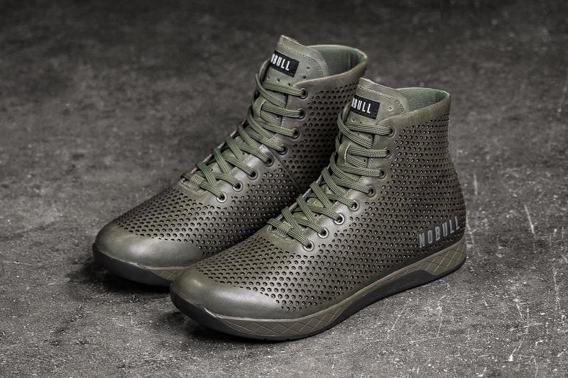 Nobull High-Top Moss Leather Men's Trainers Olive | USA Z1356U